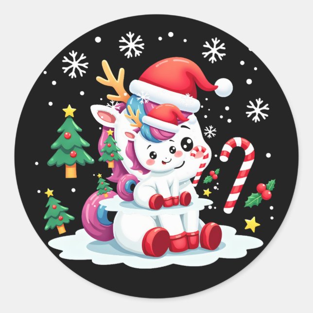 Christmas Unicorn Cute Magical Xmas Toddler Girls  Classic Round Sticker (Front)