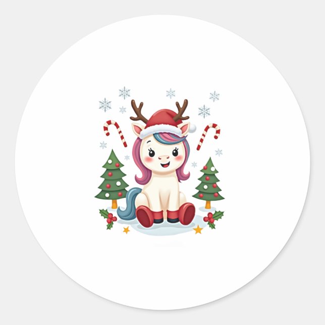 Christmas Unicorn Cute Magical Xmas Toddler Girls  Classic Round Sticker (Front)
