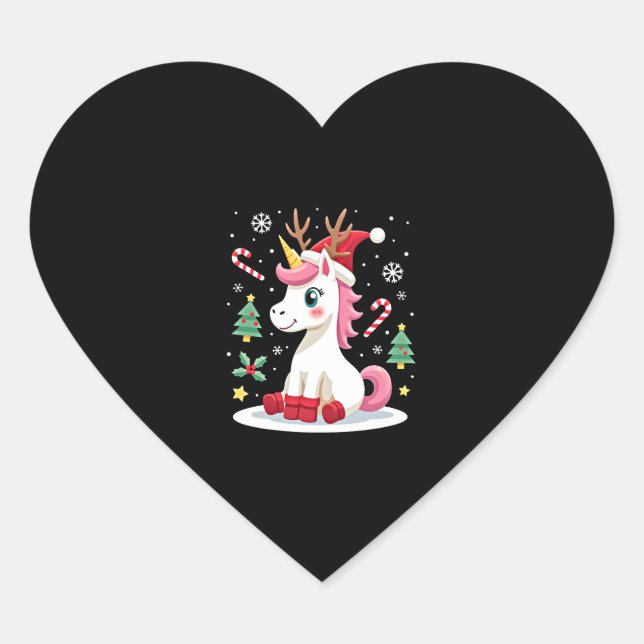 Christmas Unicorn Cute Magical Xmas Toddler Girls  Heart Sticker (Front)