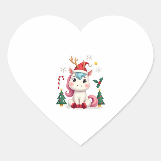 Christmas Unicorn Cute Magical Xmas Toddler Girls  Heart Sticker (Front)