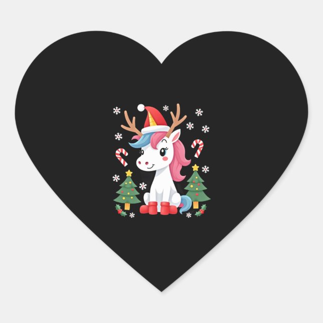 Christmas Unicorn Cute Magical Xmas Toddler Girls  Heart Sticker (Front)