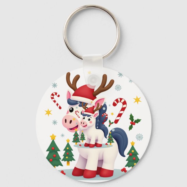 Christmas Unicorn Cute Magical Xmas Toddler Girls  Key Ring (Front)