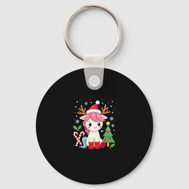 Christmas Unicorn Cute Magical Xmas Toddler Girls  Key Ring (Front)