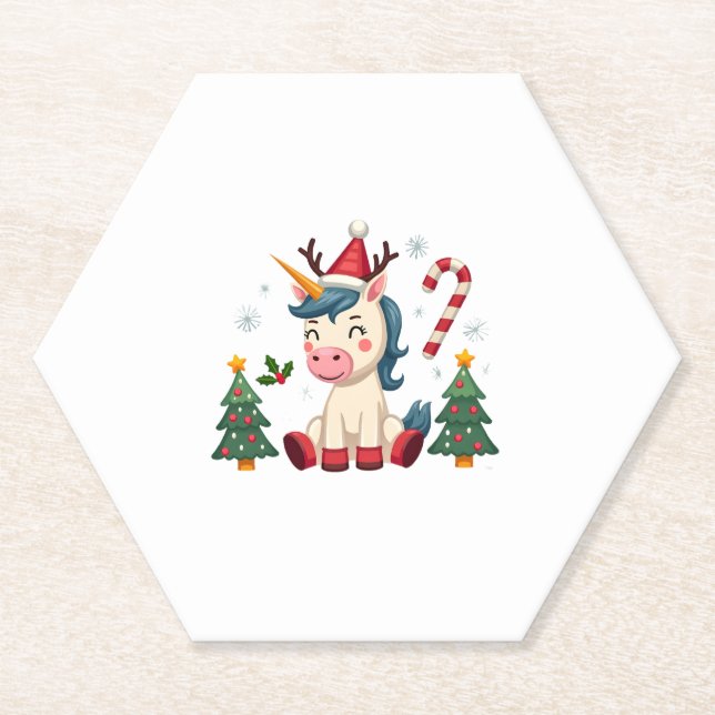 Christmas Unicorn Cute Magical Xmas Toddler Girls  Paper Coaster (Front)