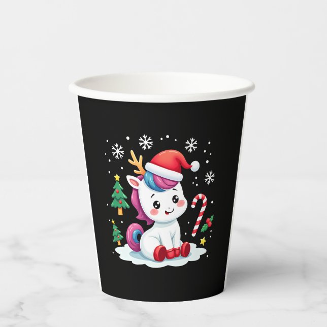 Christmas Unicorn Cute Magical Xmas Toddler Girls  Paper Cups (Front)