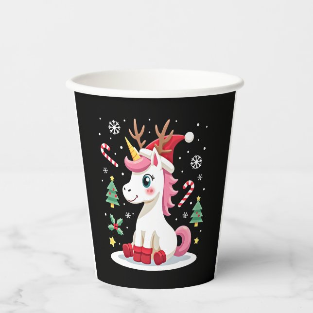 Christmas Unicorn Cute Magical Xmas Toddler Girls  Paper Cups (Front)