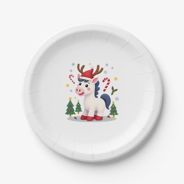 Christmas Unicorn Cute Magical Xmas Toddler Girls  Paper Plate (Front)