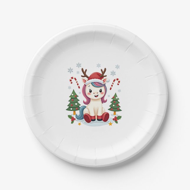 Christmas Unicorn Cute Magical Xmas Toddler Girls  Paper Plate (Front)