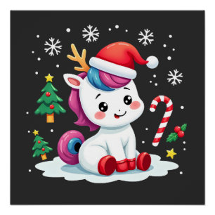 Christmas Unicorn Cute Magical Xmas Toddler Girls Poster