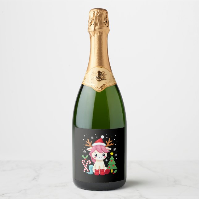 Christmas Unicorn Cute Magical Xmas Toddler Girls  Sparkling Wine Label (Front)