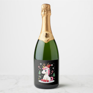 Christmas Unicorn Cute Magical Xmas Toddler Girls Sparkling Wine Label