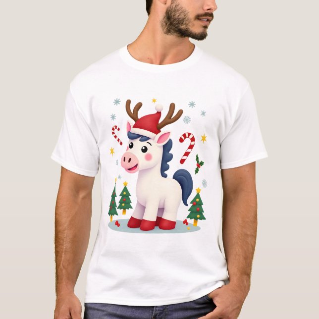 Christmas Unicorn Cute T-Shirt (Front)
