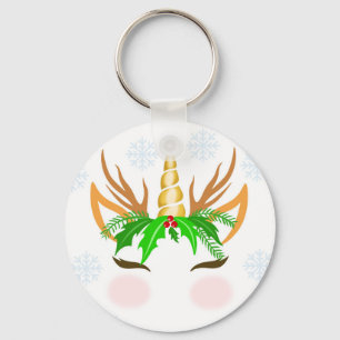Christmas Unicorn Face Key Ring