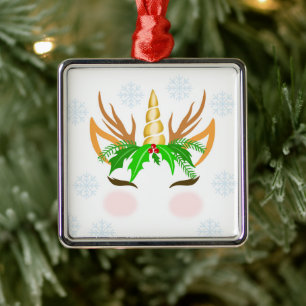 Christmas Unicorn Face Metal Tree Decoration