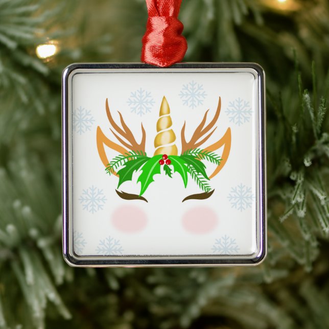 Christmas Unicorn Face Metal Tree Decoration (Tree)