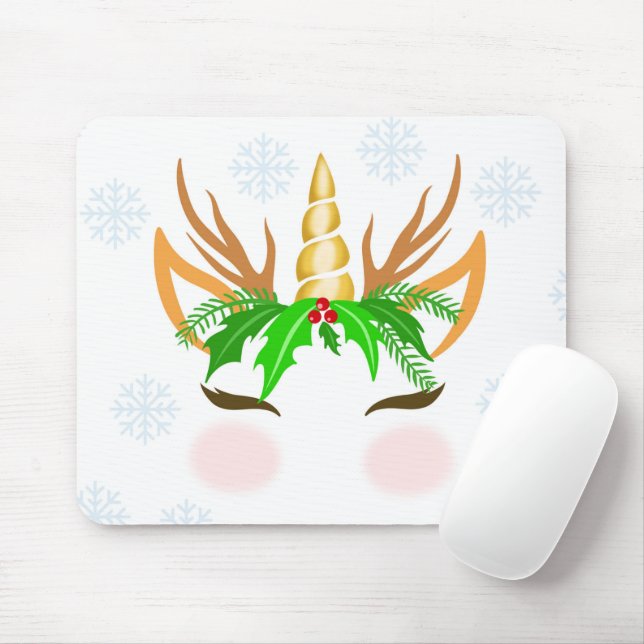 Christmas Unicorn Face Mouse Mat (With Mouse)