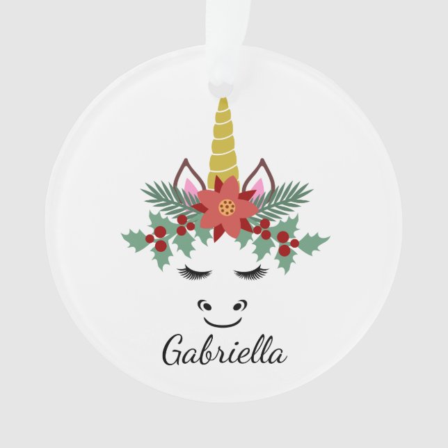 Christmas Unicorn Face With Eyelashes Ornament (Front)