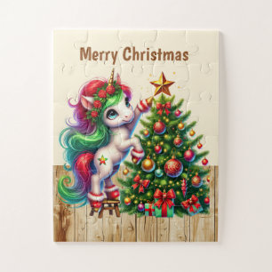 Christmas unicorn fantasy girls customisable  jigsaw puzzle