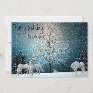 Christmas Unicorn Fantasy Holiday Winter Scene Card