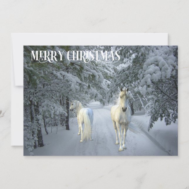 Christmas Unicorn Fantasy Winter Landscape Holiday Card (Front)