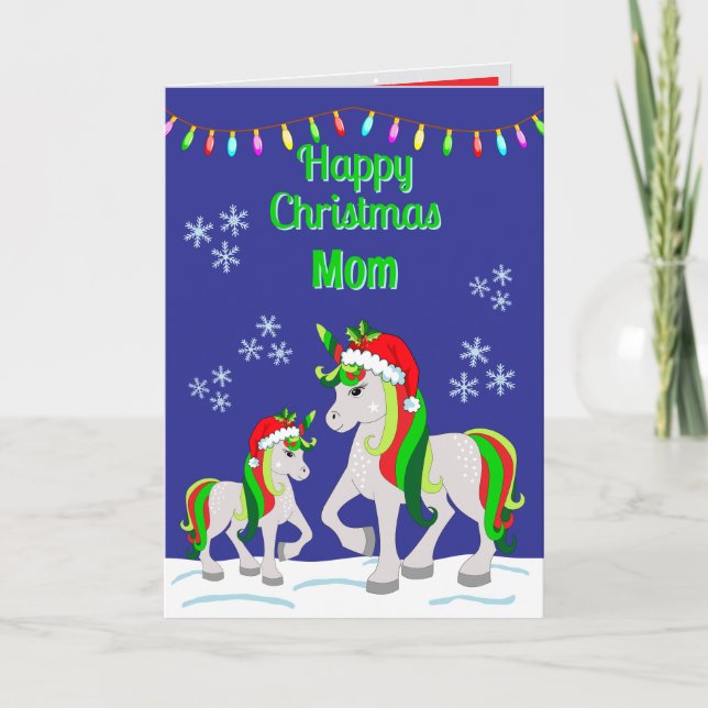 Christmas Unicorn Folded Greeting Card (Front)