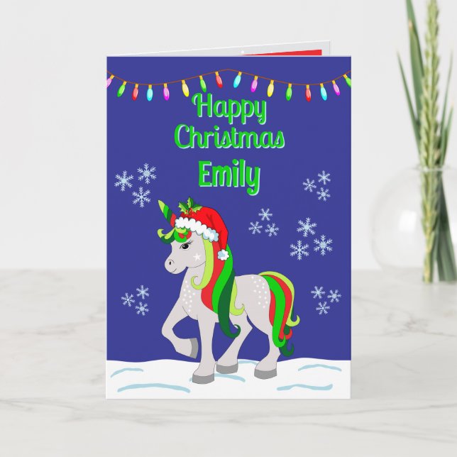 Christmas Unicorn Folded Greeting Card (Front)
