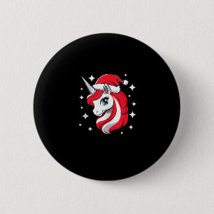 Christmas Unicorn For Girls Red Santa Hat Winter H 6 Cm Round Badge