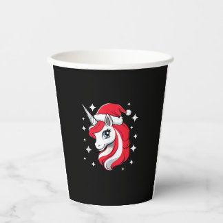 Christmas Unicorn For Girls Red Santa Hat Winter H Paper Cups