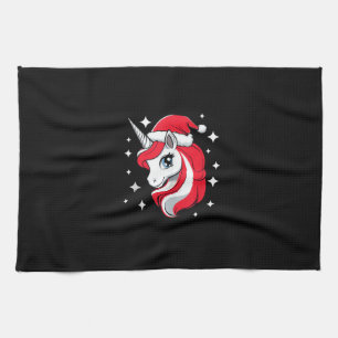 Christmas Unicorn For Girls Red Santa Hat Winter H Tea Towel