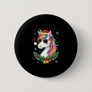 Christmas Unicorn Girls Boys Xmas Santa Cute Kids 6 Cm Round Badge
