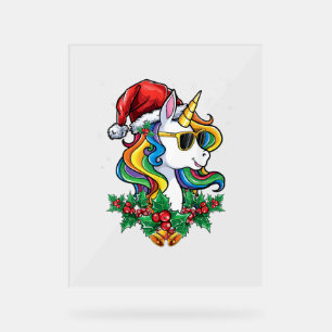 Christmas Unicorn Girls Boys Xmas Santa Cute Kids Acrylic Sign