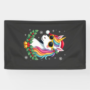 Christmas Unicorn Girls Boys Xmas Santa Cute Kids Banner