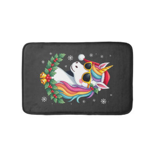 Christmas Unicorn Girls Boys Xmas Santa Cute Kids Bath Mat