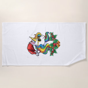Christmas Unicorn Girls Boys Xmas Santa Cute Kids  Beach Towel