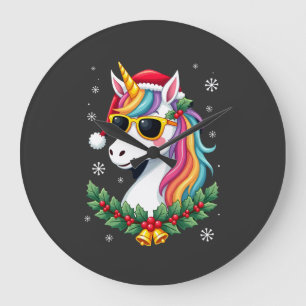 Christmas Unicorn Girls Boys Xmas Santa Cute Kids Large Clock