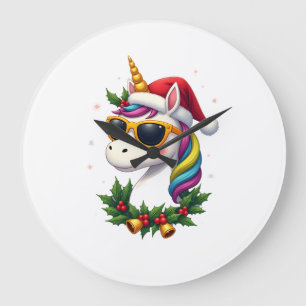 Christmas Unicorn Girls Boys Xmas Santa Cute Kids Large Clock