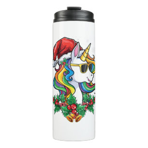 Christmas Unicorn Girls Boys Xmas Santa Cute Kids  Thermal Tumbler
