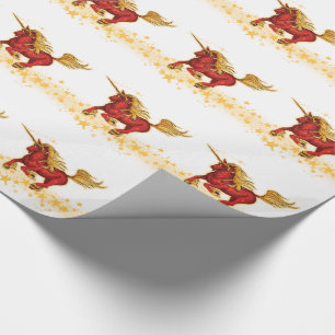 Christmas Unicorn (gold-red) Wrapping Paper