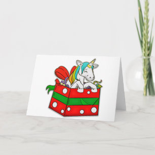 Christmas Unicorn in gift box Holiday Card