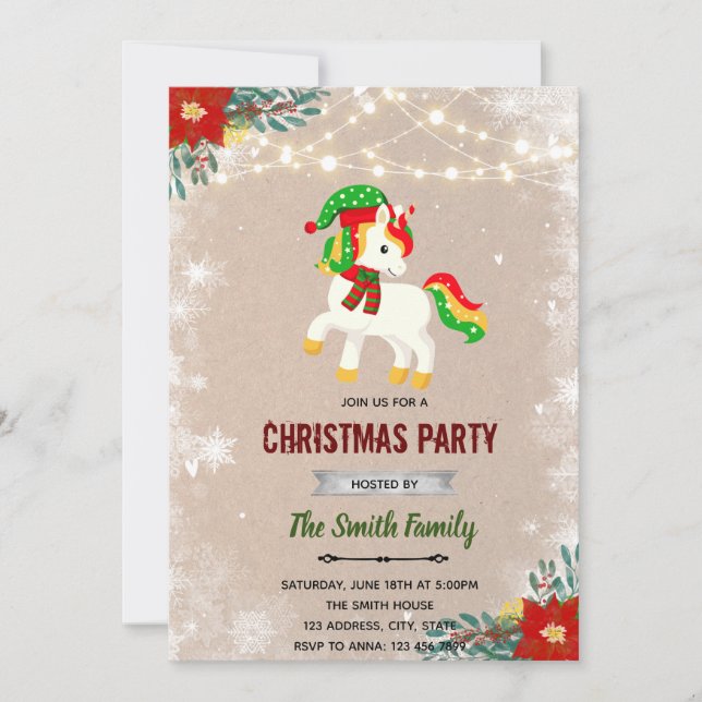 Christmas unicorn invitation (Front)