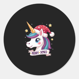 Christmas Unicorn Long Sleeve T-Shirt (1) Classic Round Sticker