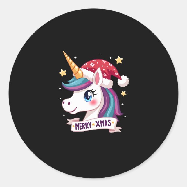 Christmas Unicorn Long Sleeve T-Shirt (1) Classic Round Sticker (Front)