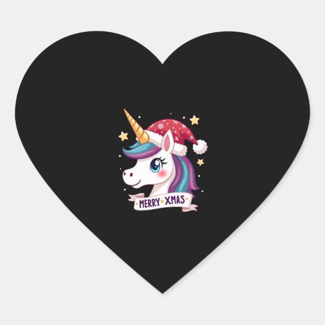 Christmas Unicorn Long Sleeve T-Shirt (1) Heart Sticker (Front)
