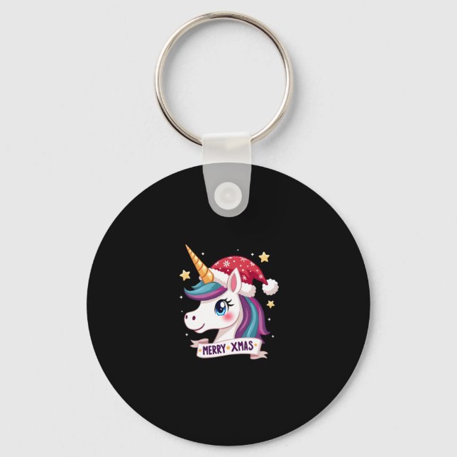 Christmas Unicorn Long Sleeve T-Shirt (1) Key Ring (Front)
