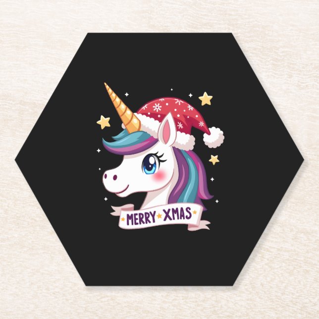 Christmas Unicorn Long Sleeve T-Shirt (1) Paper Coaster (Front)