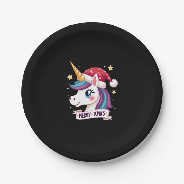Christmas Unicorn Long Sleeve T-Shirt (1) Paper Plate (Front)