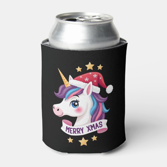 Christmas Unicorn Long Sleeve T-Shirt (2) Can Cooler (Can Front)