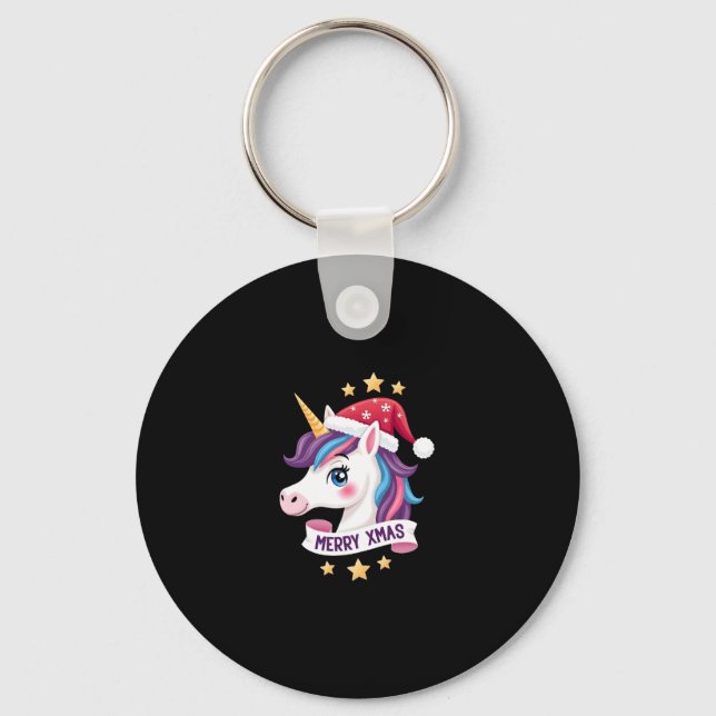 Christmas Unicorn Long Sleeve T-Shirt (2) Key Ring (Front)