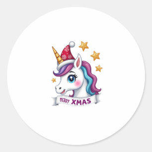 Christmas Unicorn Long Sleeve T-Shirt Classic Round Sticker
