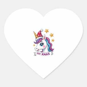 Christmas Unicorn Long Sleeve T-Shirt Heart Sticker